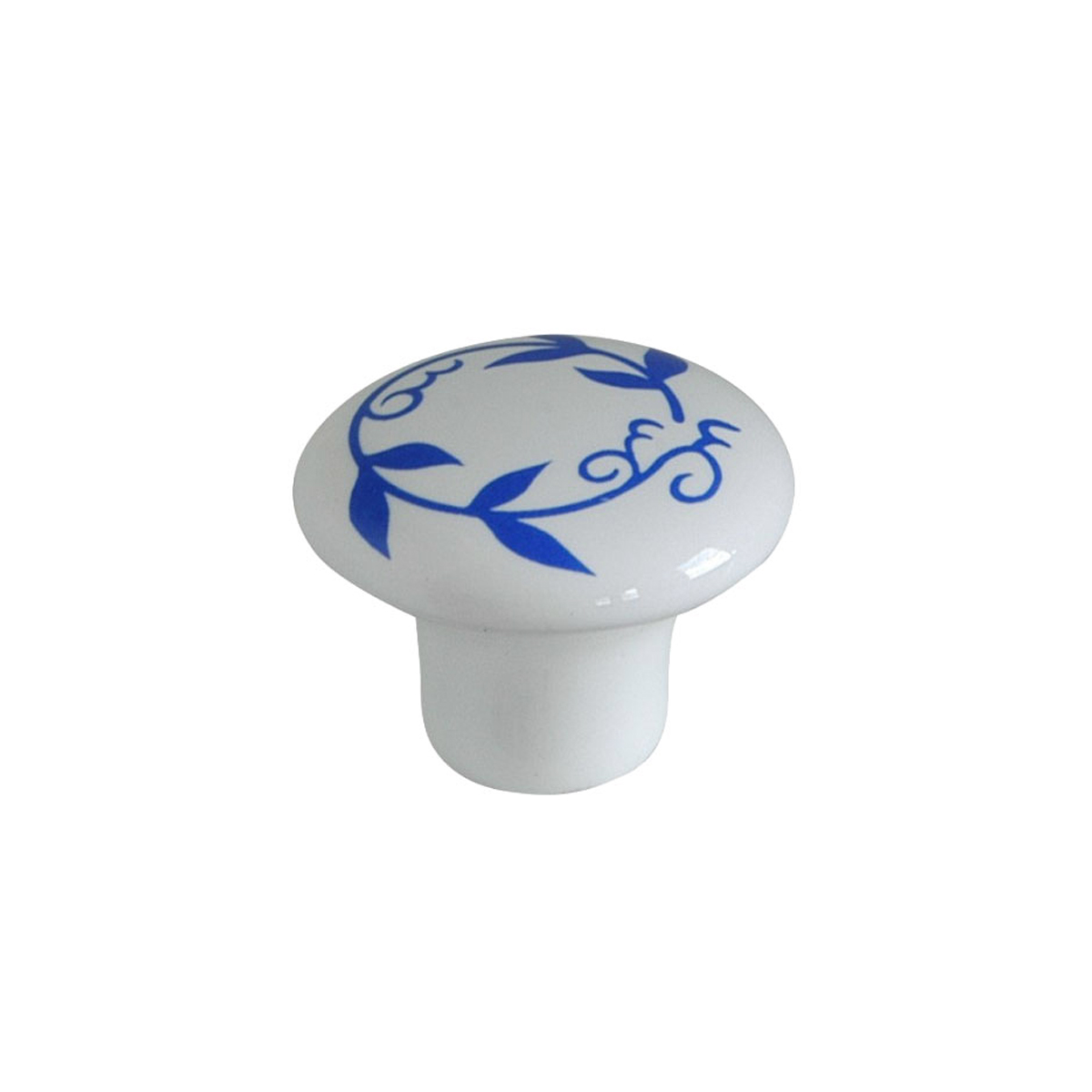 FURNITURE KNOB B BEAUTY Ø35X32MM CERAMIC WHITE WITH BLUE BRANCH