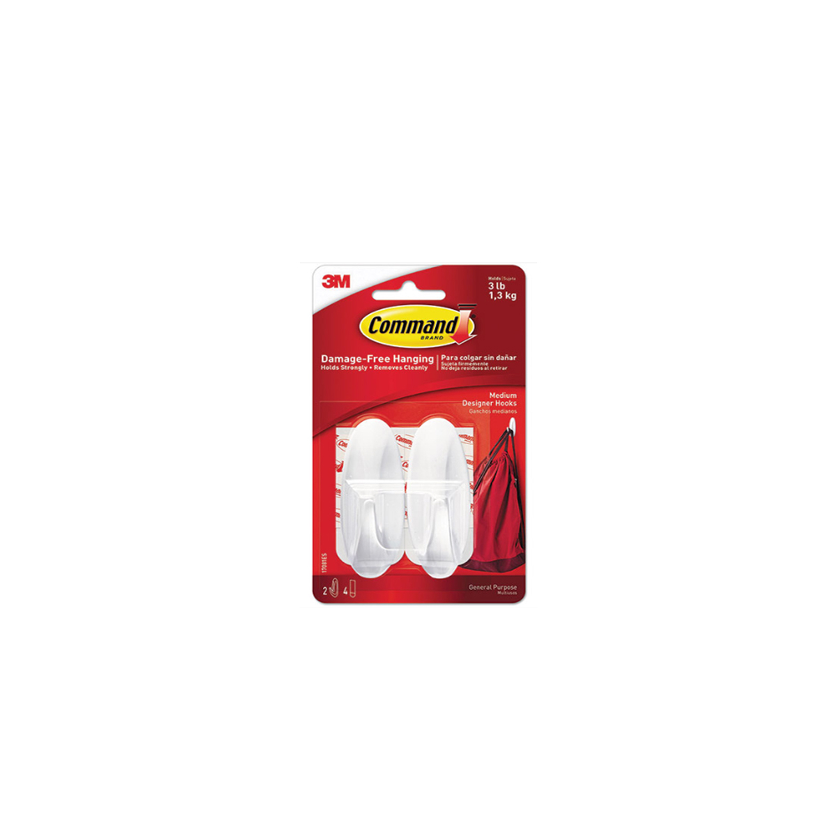 3M ADHESIVE HANGER 1.3KG REMOVAL WITHOUT TRACES 2 PCS WHITE