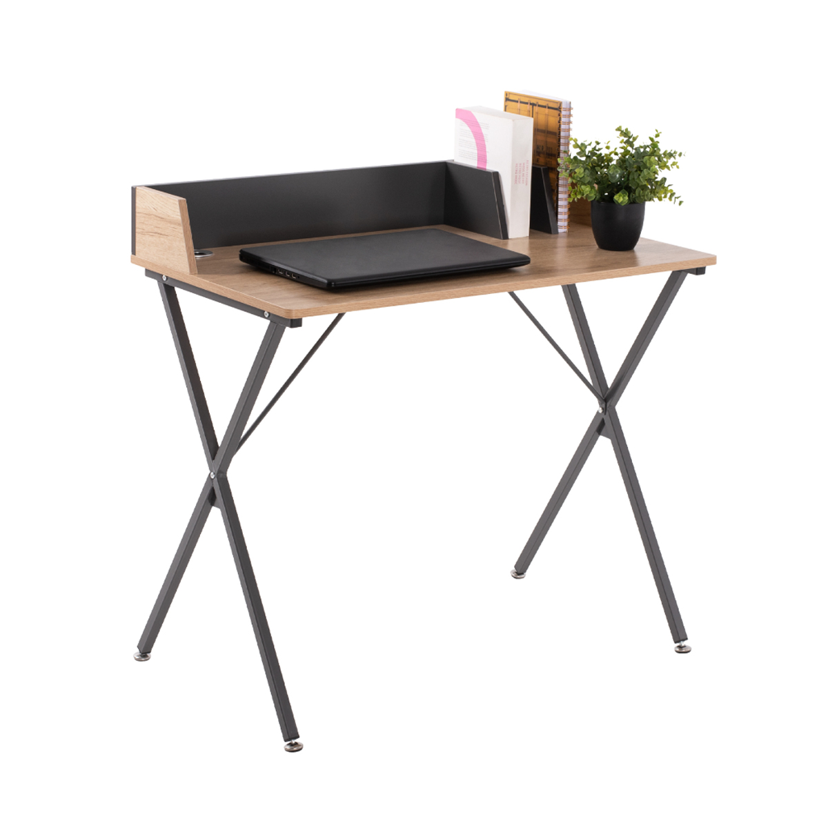 METAL DESK EM 9320 MDF BLACK WITH WALNUT 90 X 50 X 73.5-85.5CM