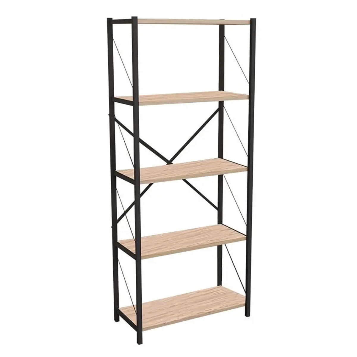 DRAIZY MELAMINE BOOKCASE OAK WITH BLACK FRAME