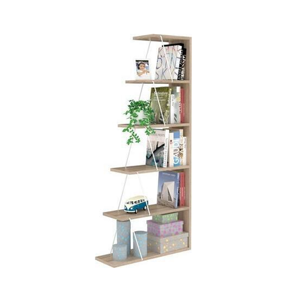 TARS MELAMINE BOOKCASE WITH METALLIC DETAILS