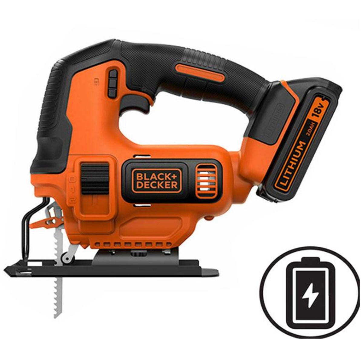 BLACK + DECKER 18V SAW WITH 2.0AH BATTERY AND 400MA CHARGER BDCJS18-QW