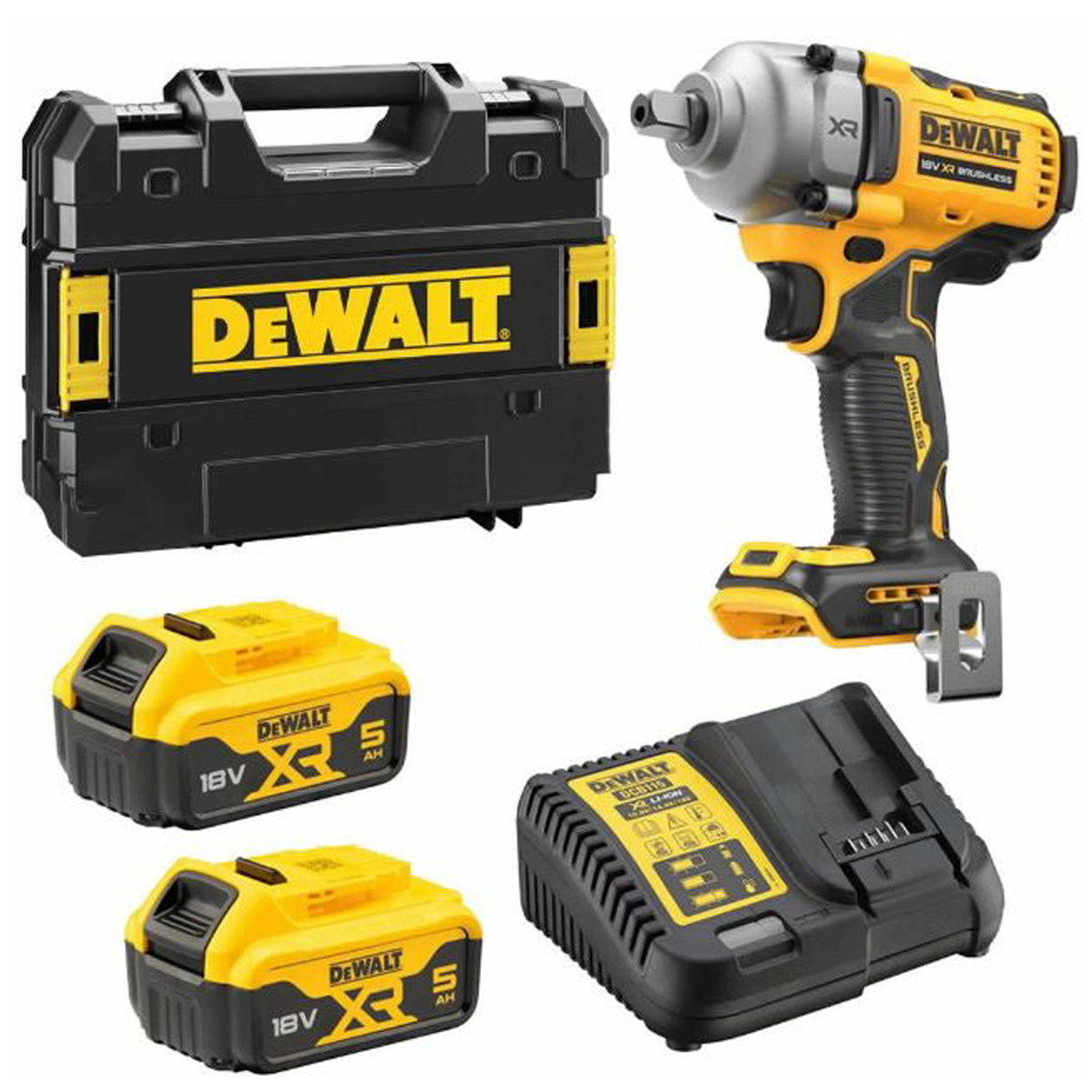 DEWALT BRUSHLESS 18V XR WRENCH WITH 2 BATS. AND CHARGER 1/2'' 812NM DCF892P2T-QW