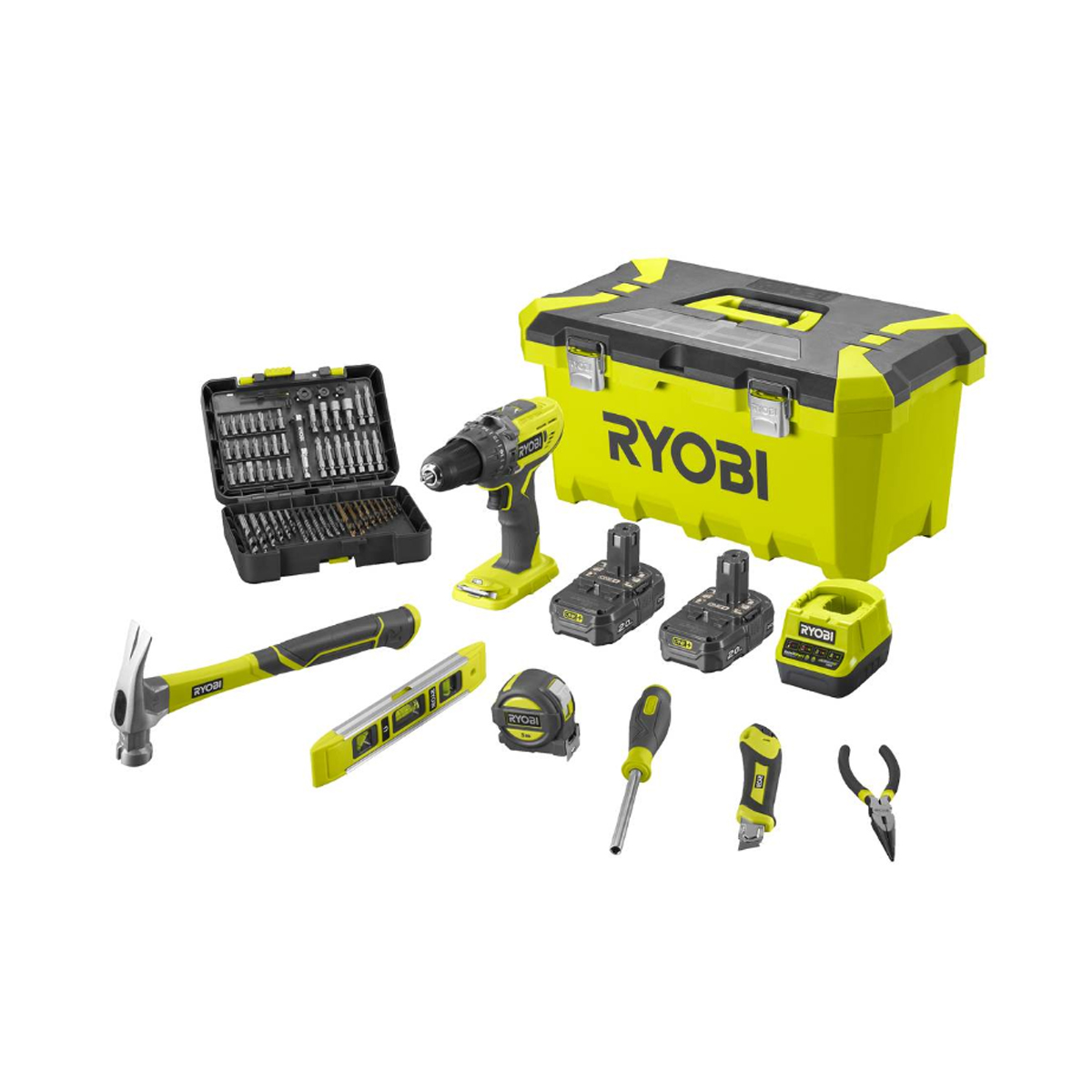 RYOBI R18PD3-220TAH - 18V ONE IMPACT DRILL SET WITH HAND TOOLS & ACCESSORIES