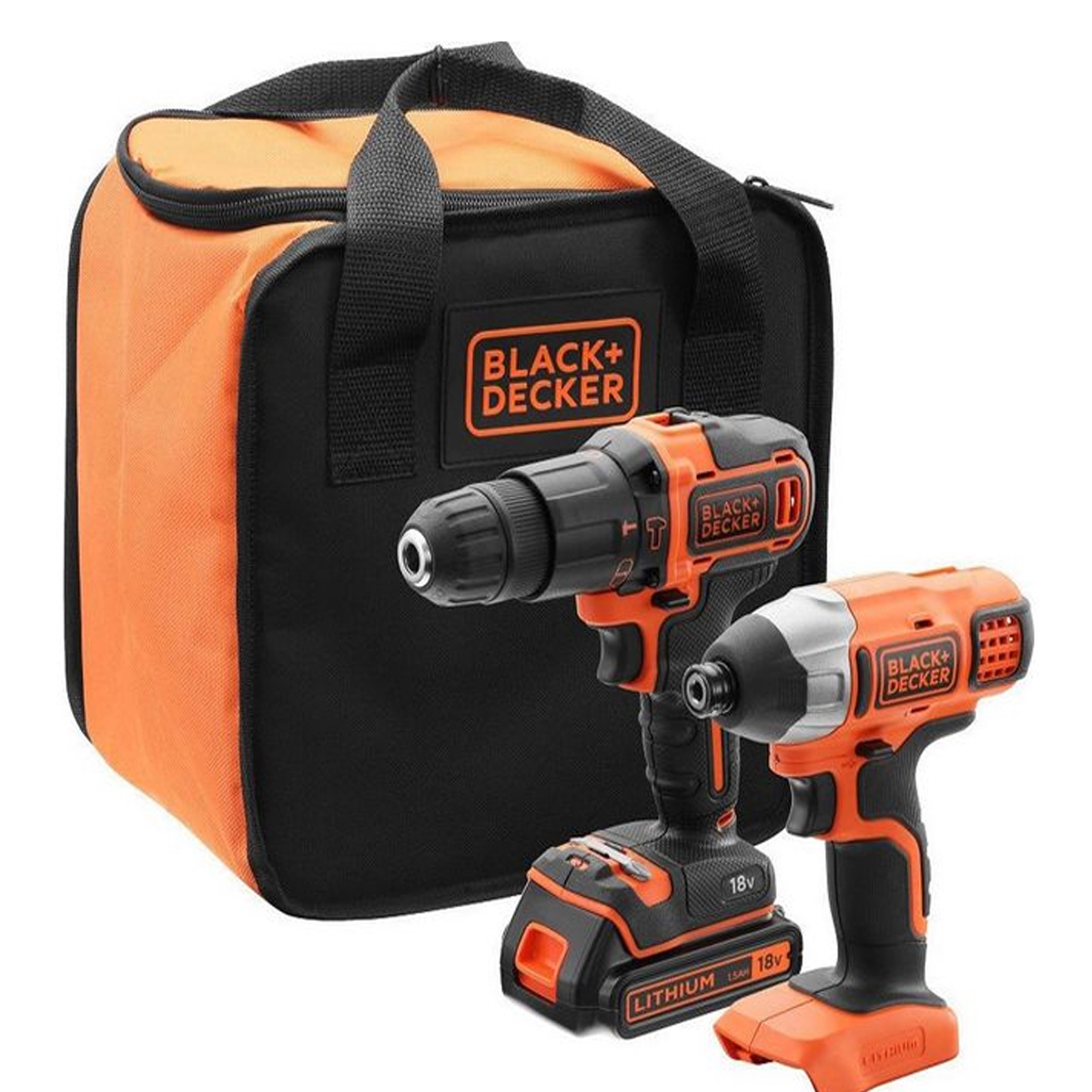 BLACK + DECKER SET 18V LI-ION SHOCK DRILL SCREWDRIVER AND PULSE SCREWDRIVER IN BAG BCK21S1S-QW
