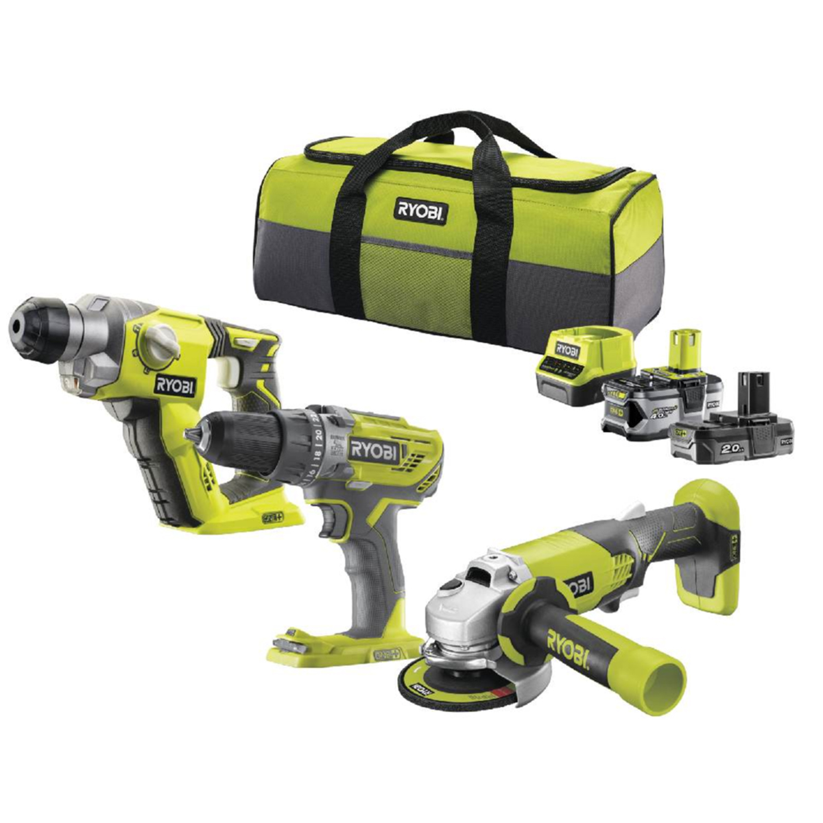 RYOBI DIGGER-ROTARY DRILL SET, ANGLE WHEEL & DRILL RCK183D-242S