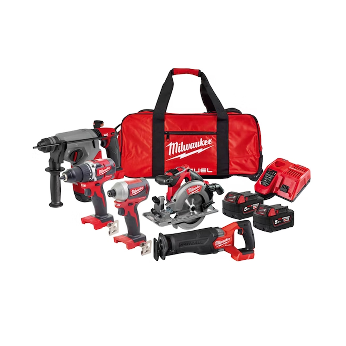 MILWAUKEE DRILL & PULSE SCREWDRIVER & SAW & ANGLE WHEEL & CIRCULAR SAW & DIGGING ROTARY SET. PISTOL