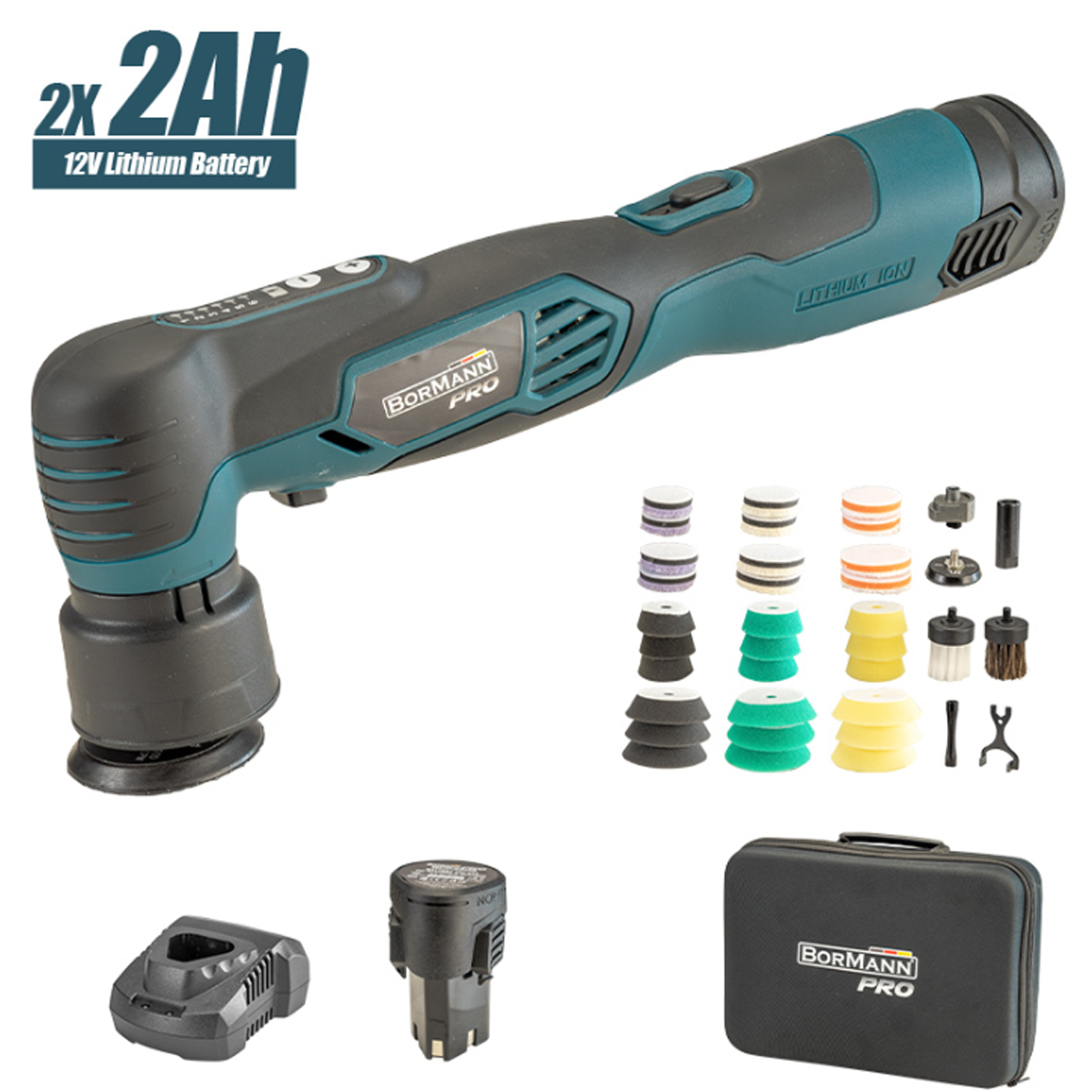 BORMANN MINI 12V ORBITAL SANDER IN BAG WITH ACCESSORIES BCP3850