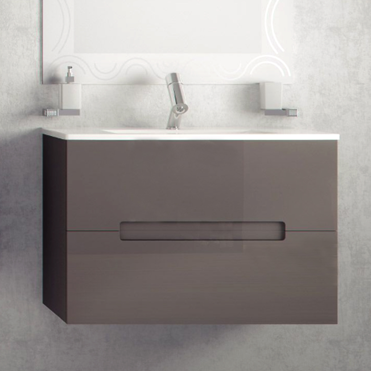 WALL CABINET SET CUBO MOKA CABINET+WASHBASIN 80X47X56CM