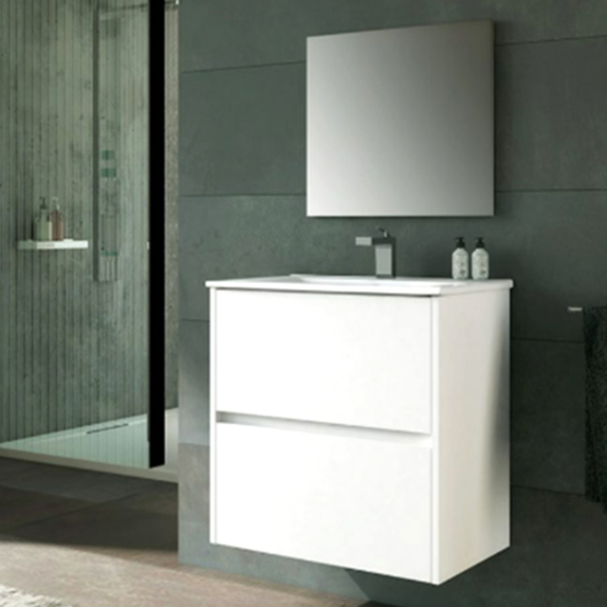 WALL CABINET SET DENIA 600X470X580MM (CABINET+WASHBASIN+MIRROR) WHITE
