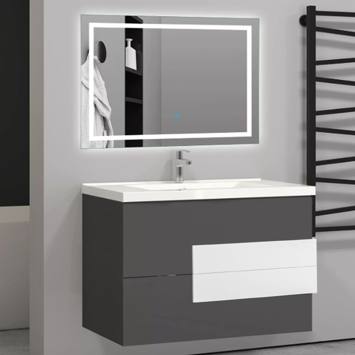 WALL CABINET GUINK 800X470X580MM (CABINET+WASHBASIN) GREY/WHITE