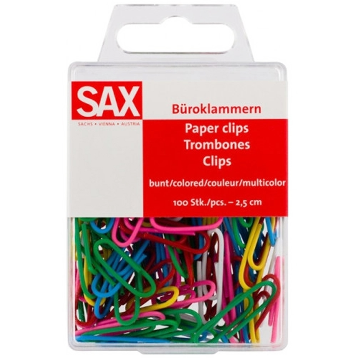 SAX COLORED PAPER CLIPS 25MM P100-ASS