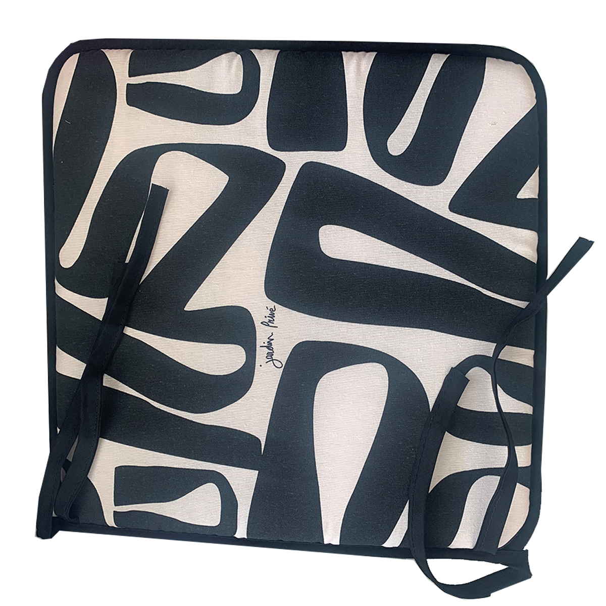 SEAT CUSHION WITH STRAP BLACK SHAPES 39X39X2CM