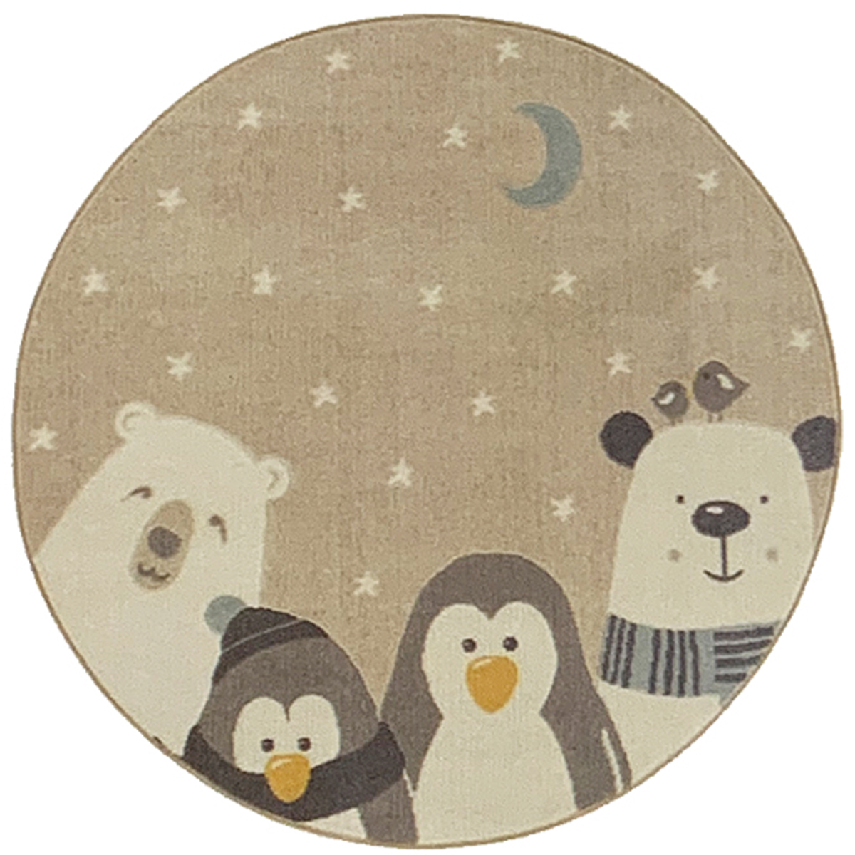 CHILDREN'S CARPET CALMA PENGUIN & BEAR 120CM CIRCULAR