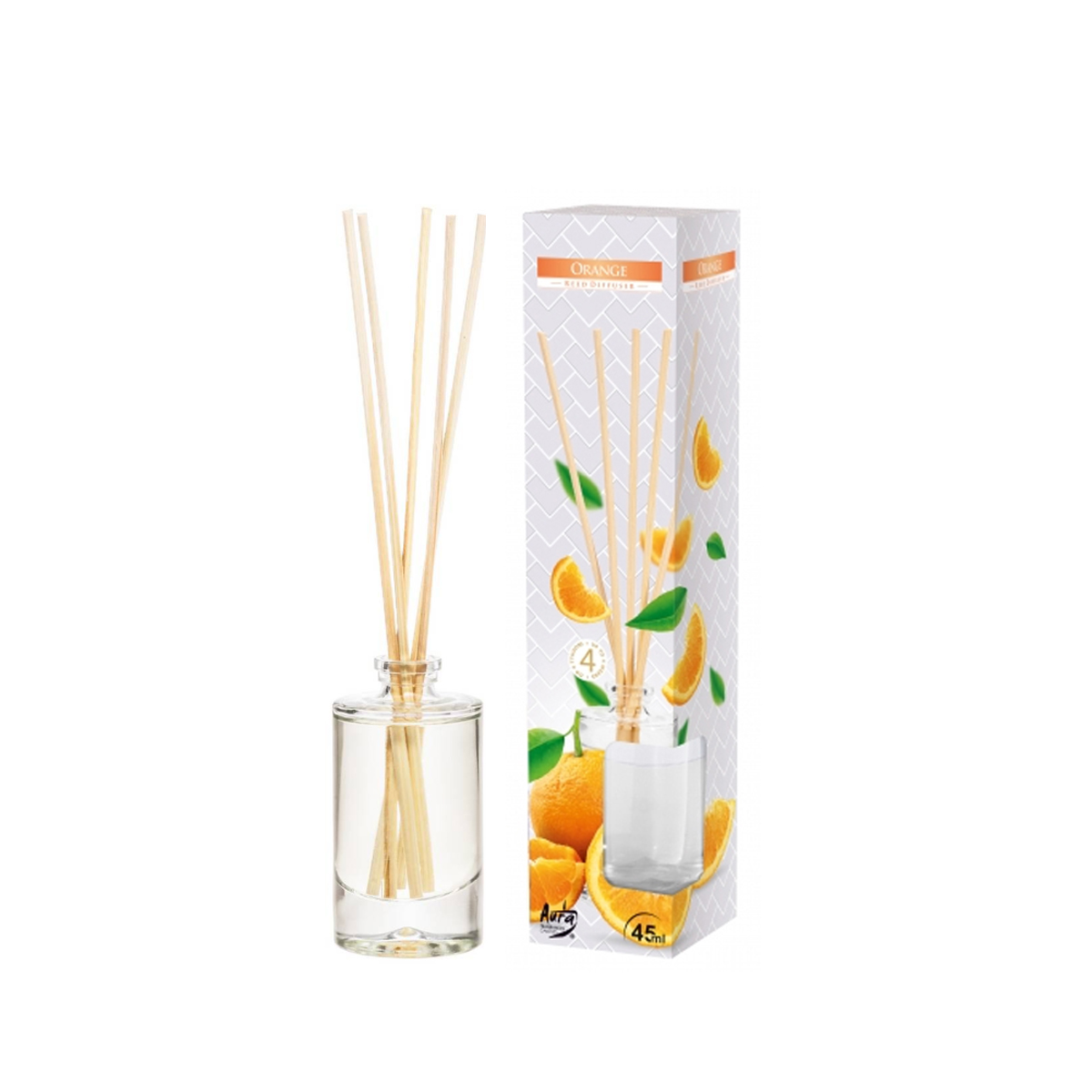DIFFUSIONAL AROMATIC SPACE GLASS WITH LIQUID AND STICKS ORANGE