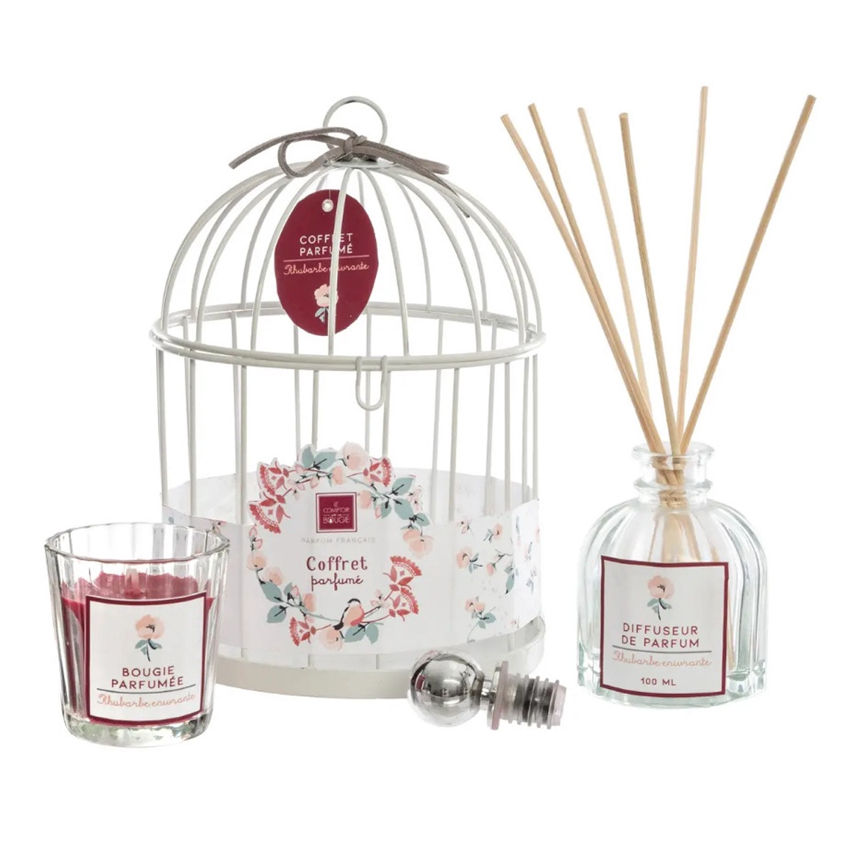 LIQUID ROOM AROMA SET WITH STICKS AND CANDLE IN CAGE