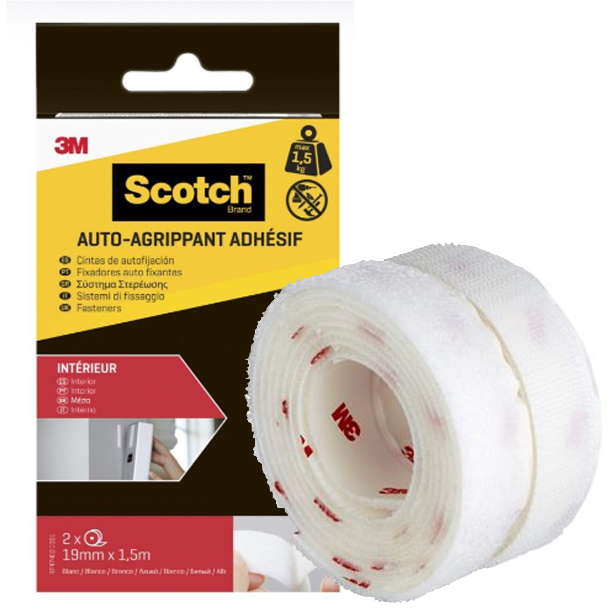 VELCRO SCOTCH INDOOR FASTENERS 19MMX1.5M P.2 WHITE