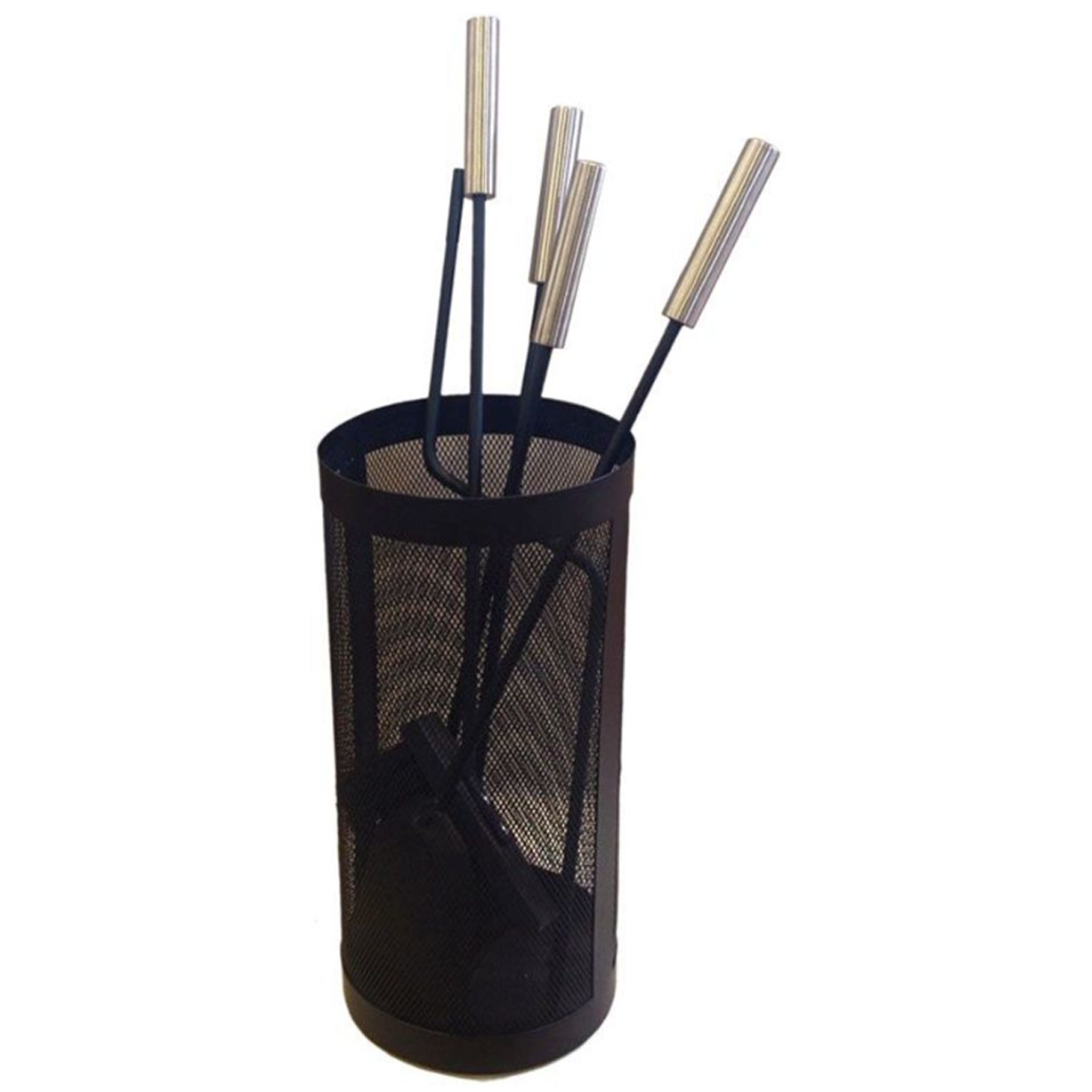 HOME & CAMP FIREPLACE ACCESSORY SET 4 TEM BLACK CONTAINER WITH S/S HANDLES