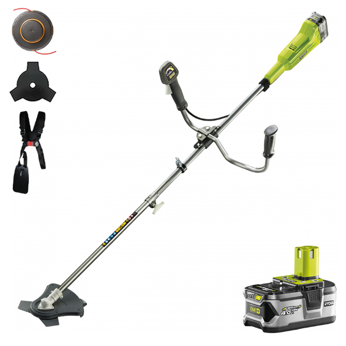 RYOBI BRUSH CUTTER SET WITH BATTERY AND CHARGER 18V 1X4.0AH RBC18X20B4F