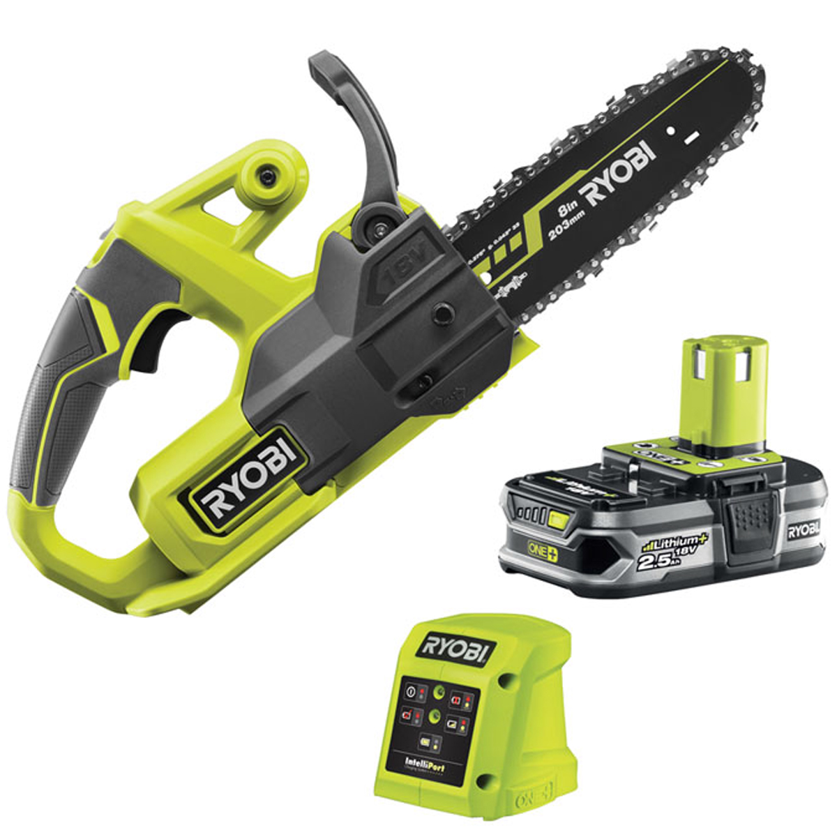 RYOBI CHAINSAW SET WITH BATTERY AND CHARGER 1X2.5AH 18V