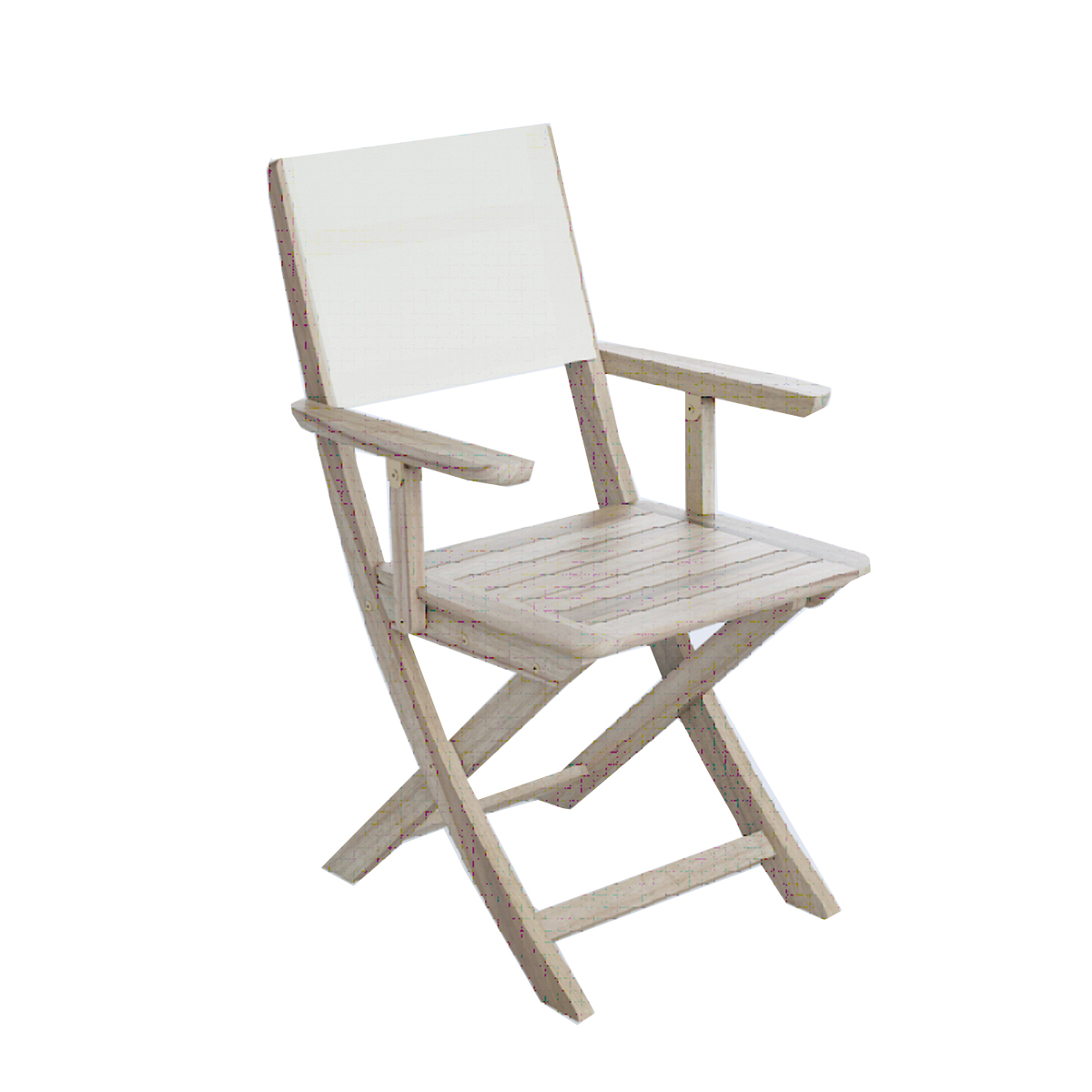 WOODEN FOLDING CHAIR ACACIA WITH ARMS & WHITE BACK