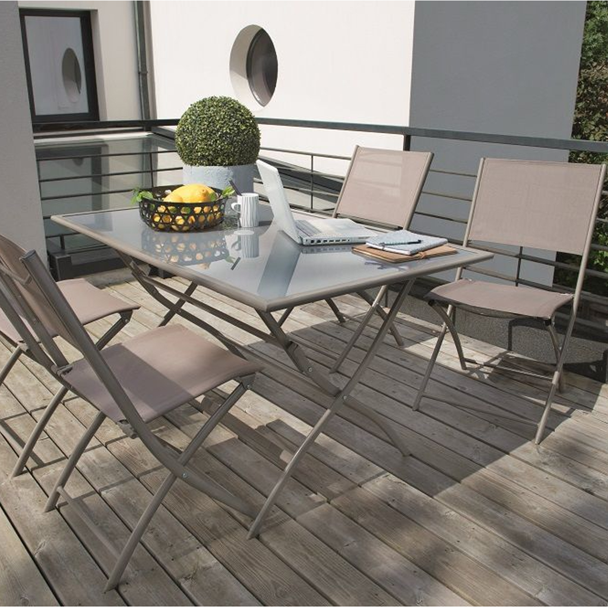 INVENTIV BALCONY SET TABLE AND 4 CHAIR TAUPE
