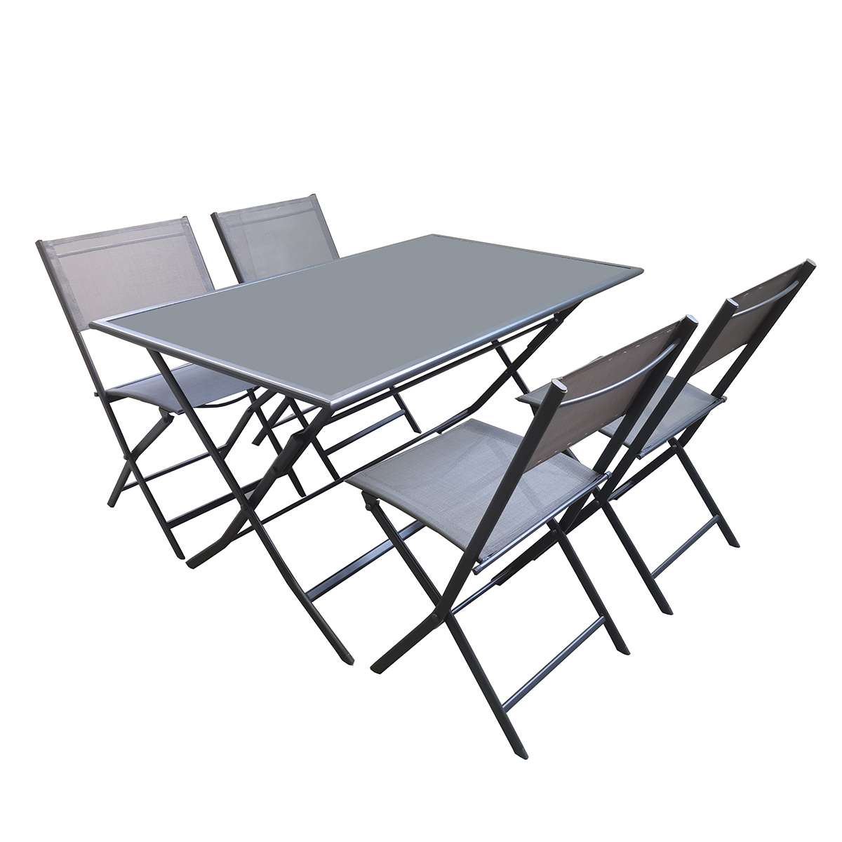 L.H GARDEN PORCH SET GLASS TABLE WITH 4 CHAIRS GRAY