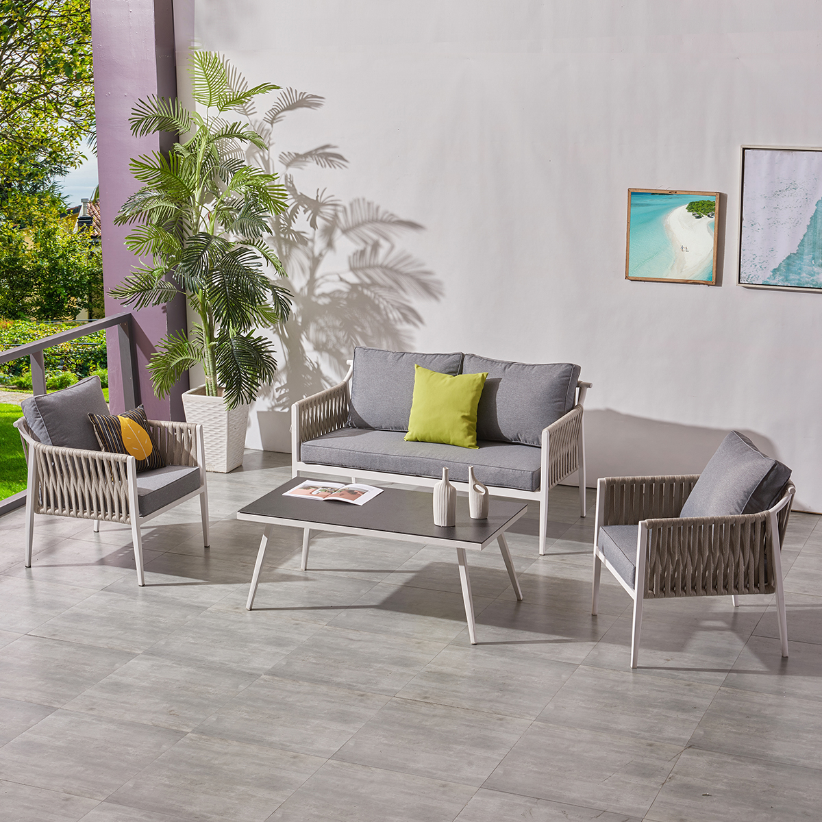 L.H GARDEN SET OF 4 GARDEN LOUNGE ALUMINUM WITH WATERPROOF FABRIC GRAY CUSHIONS