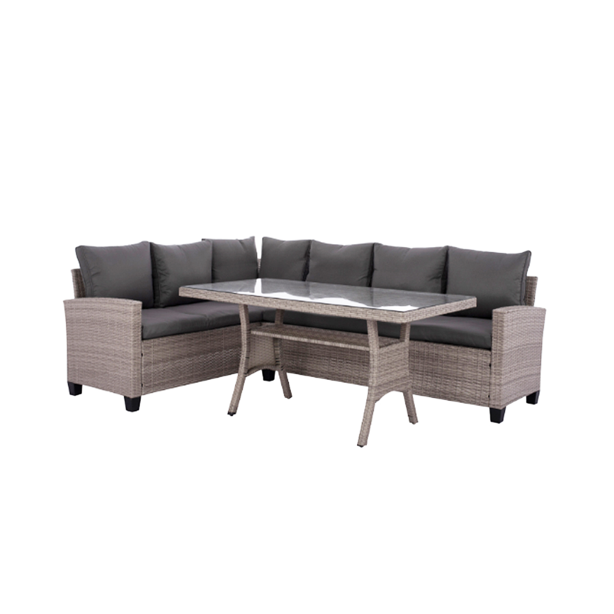CORNER WICKER GARDEN LOUNGE WITH HIGH TABLE GRAY