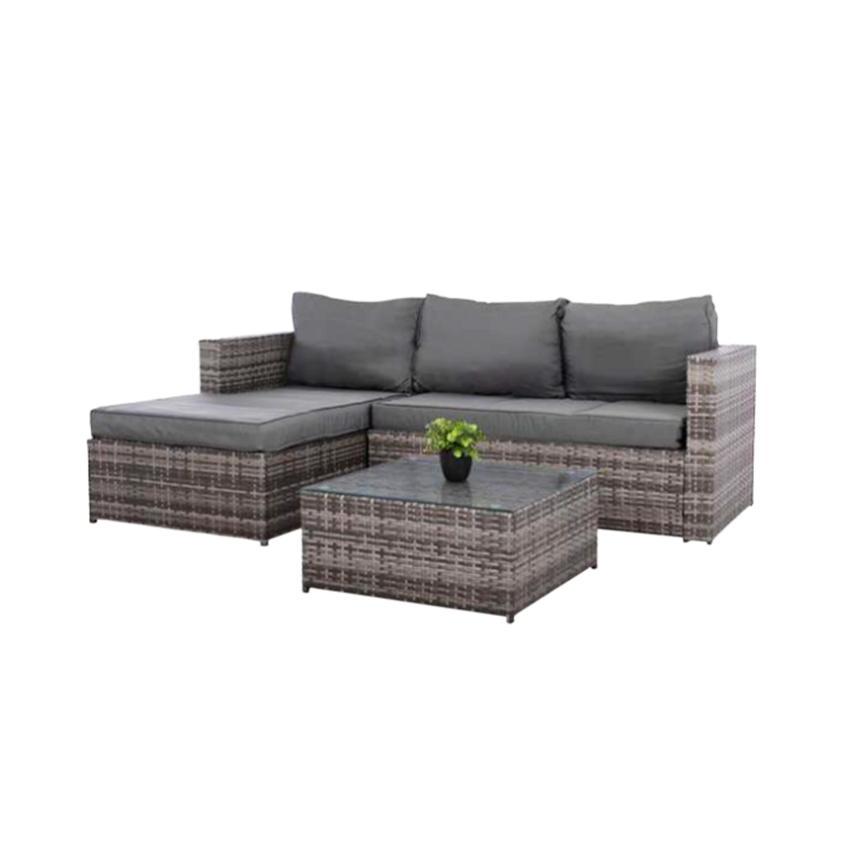 CORNER WICKER GARDEN SOFA WITH SHORT TABLE GRAY