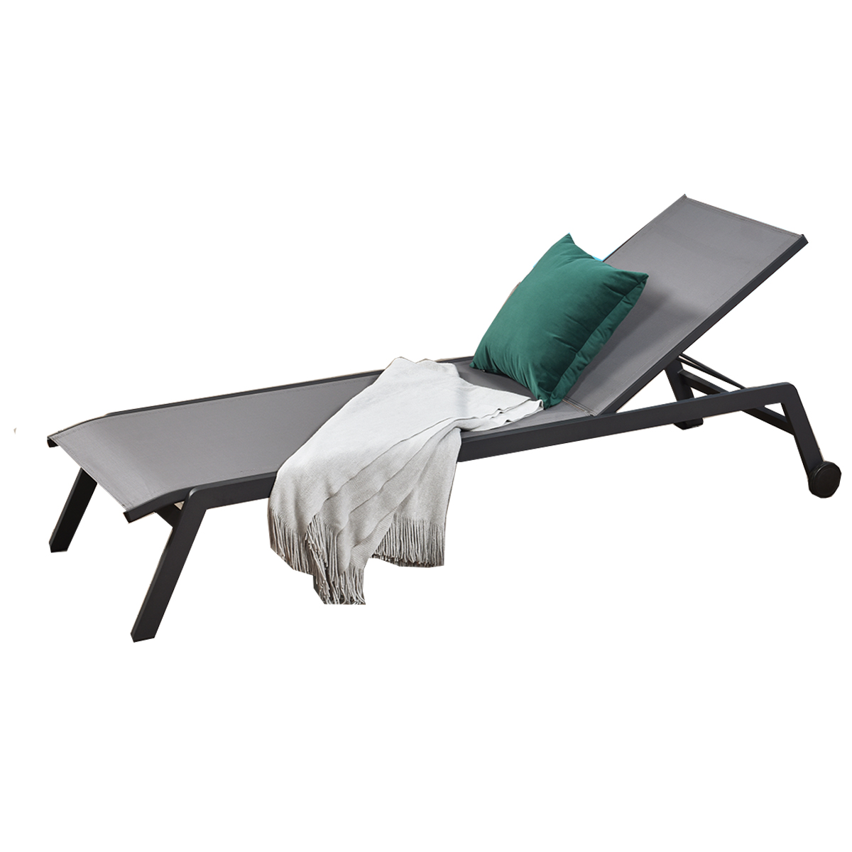 L.H GARDEN ALUMINUM SUN BED WITH 2 WHEELS 196X66X33CM GRAY