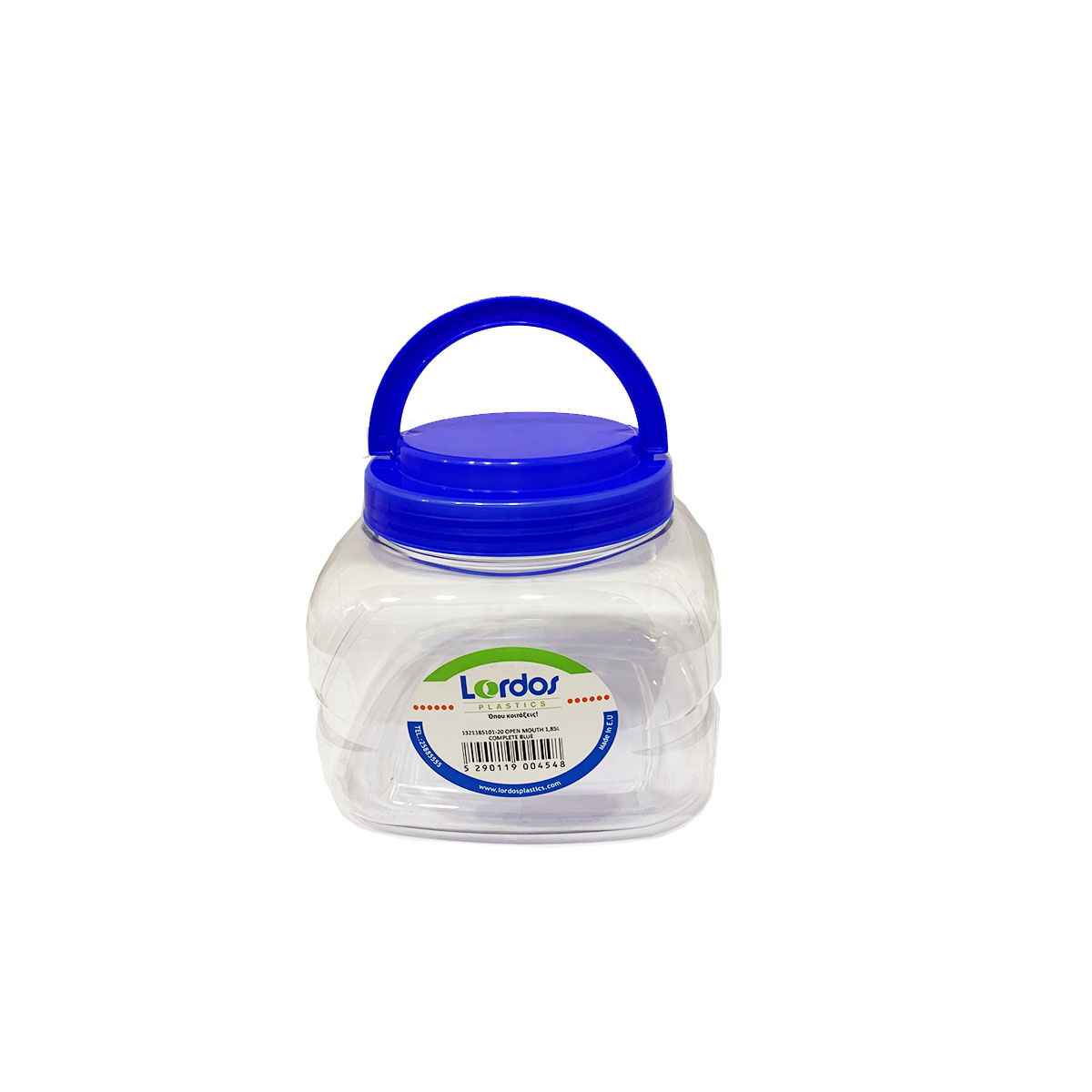 PET CONTAINER WITH SCREW CAP AND HANDLE PLASTIC TRANSPARENT WITH BLUE