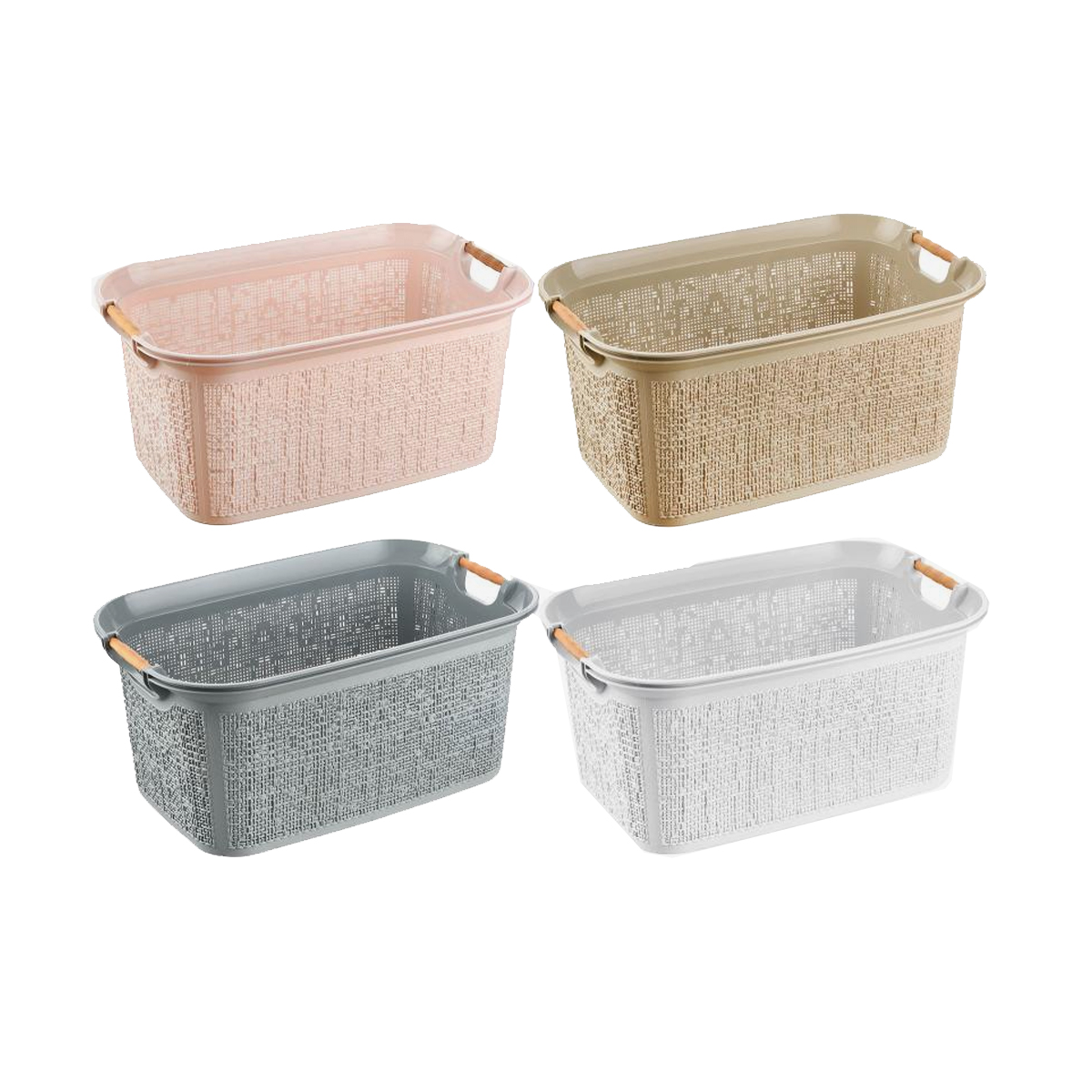 30L PLASTIC CLOTHES BASKET WITH WOODEN HANDLE