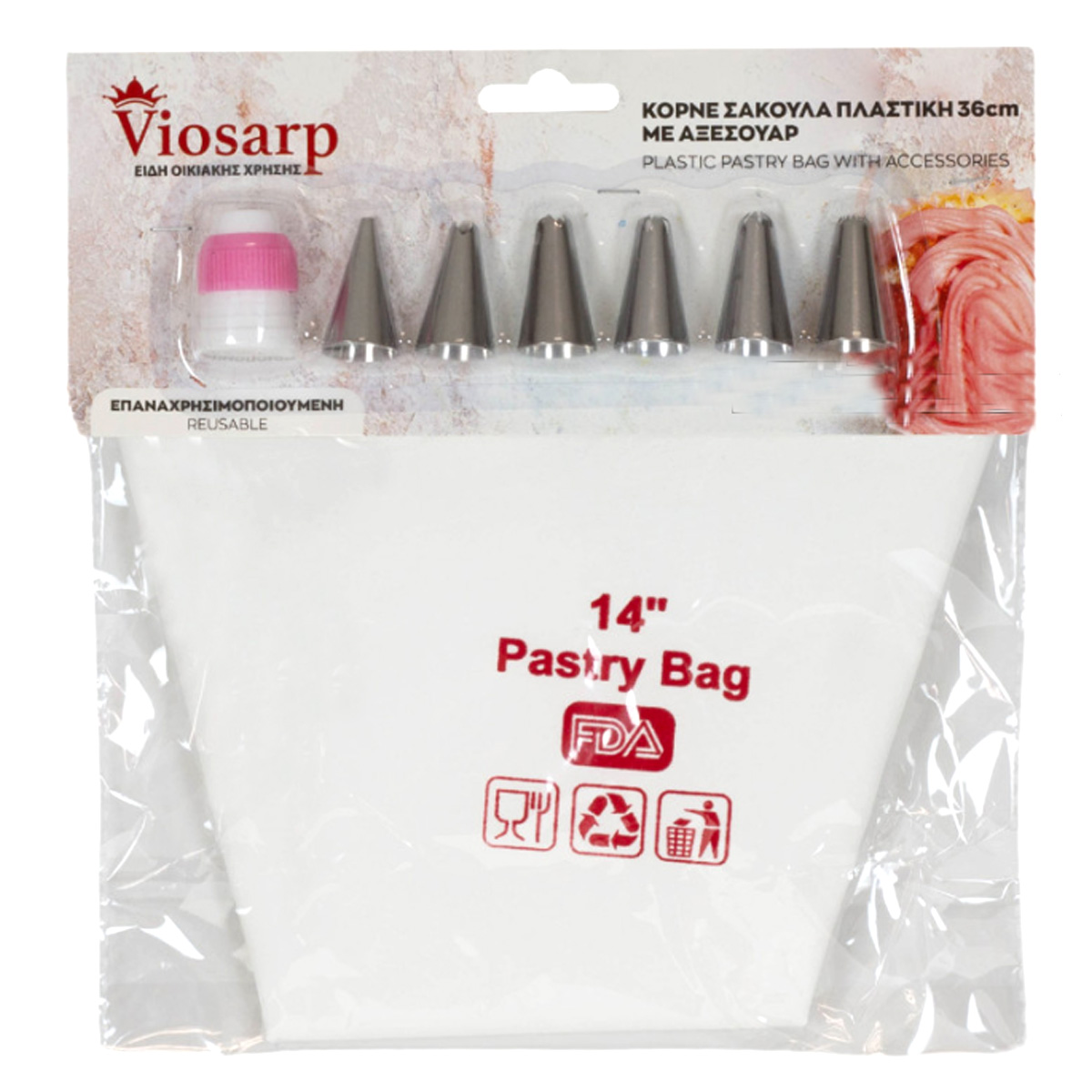 VIOSARP PLASTIC PASTRY BAG WITH ACCESSORIES 36CM