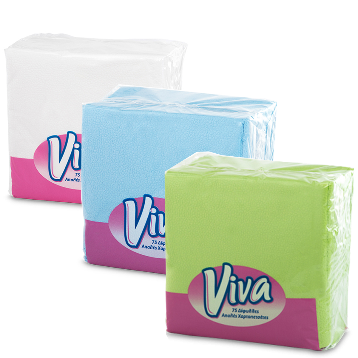 VIVA 2 PLY NAPKINS WHITE/BLUE/GREEN 33X33CM