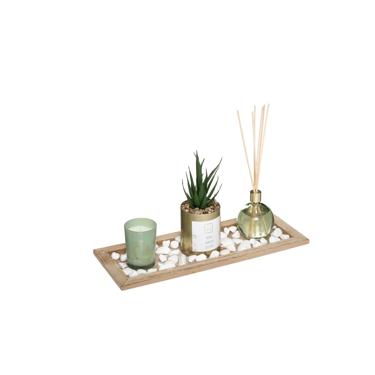 DECORATIVE SCENTED SET WITH CANDLE AND PLANT