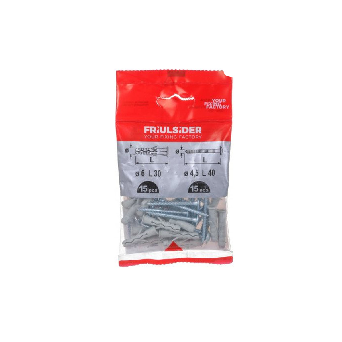FRIULSIDER SCREW 6X30MM WITH PLUG 6MM EUROBLISTER 15 PCS