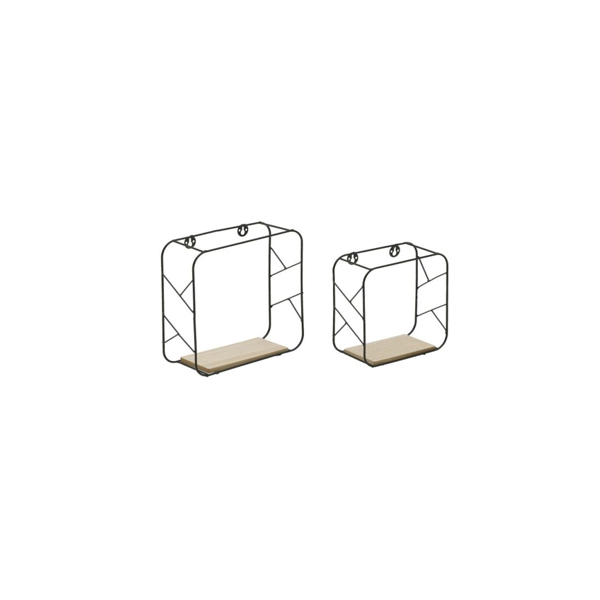 SET OF 2 METAL WALL SHELVES WITH WOODEN DETAIL 25X10X25CM