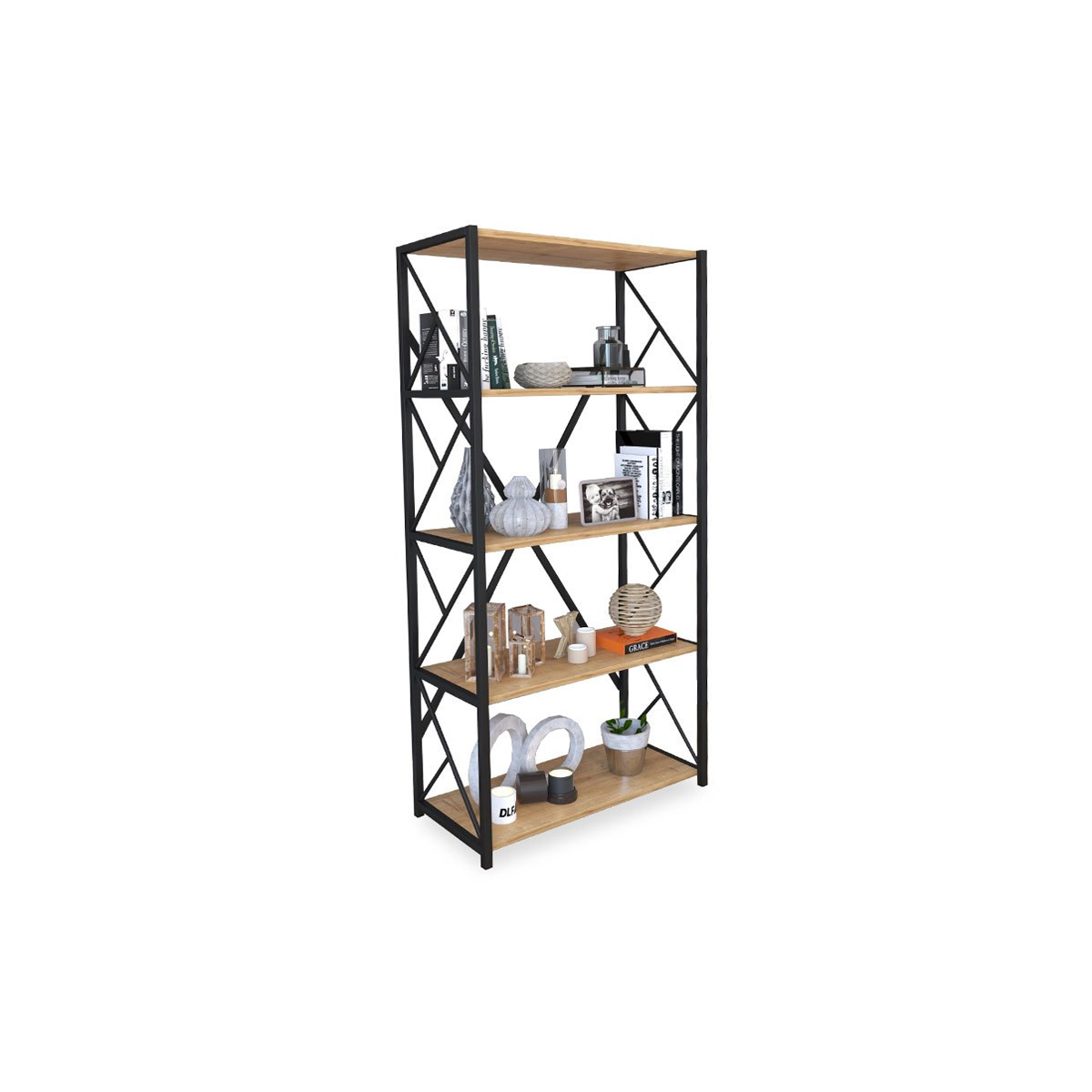 OCTAVA WOODEN LIBRARY WITH METAL FRAME 60Χ30Χ150CM NATURAL