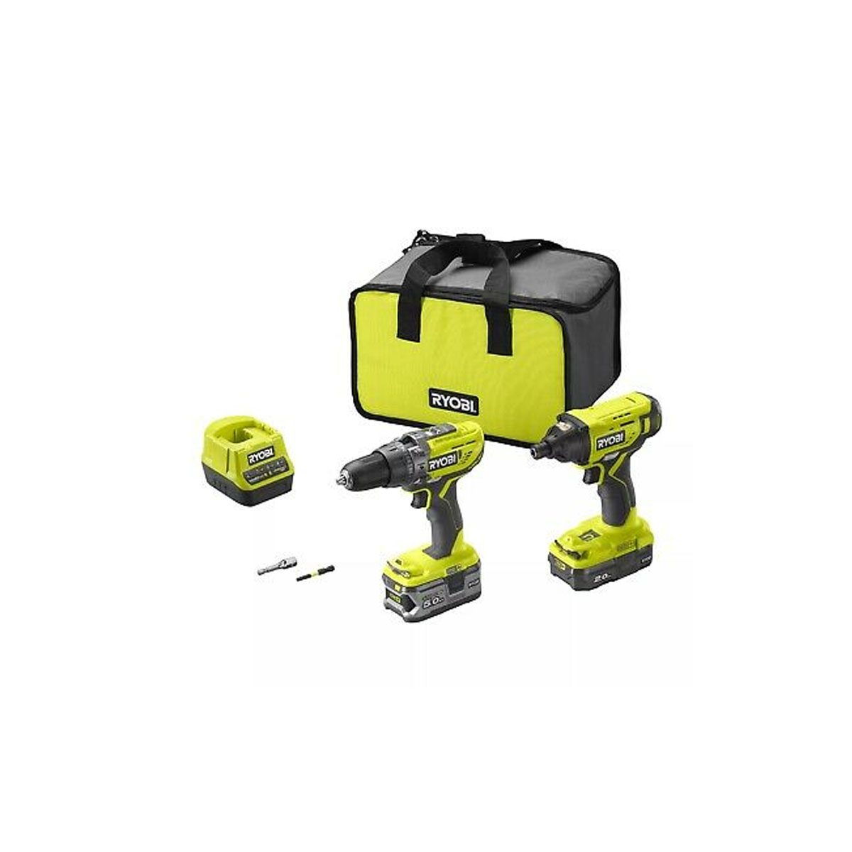 RYOBI SET OF 2 DRILL 18V WITH BAG AND BATTERY CHARGER R18PDID2-252S