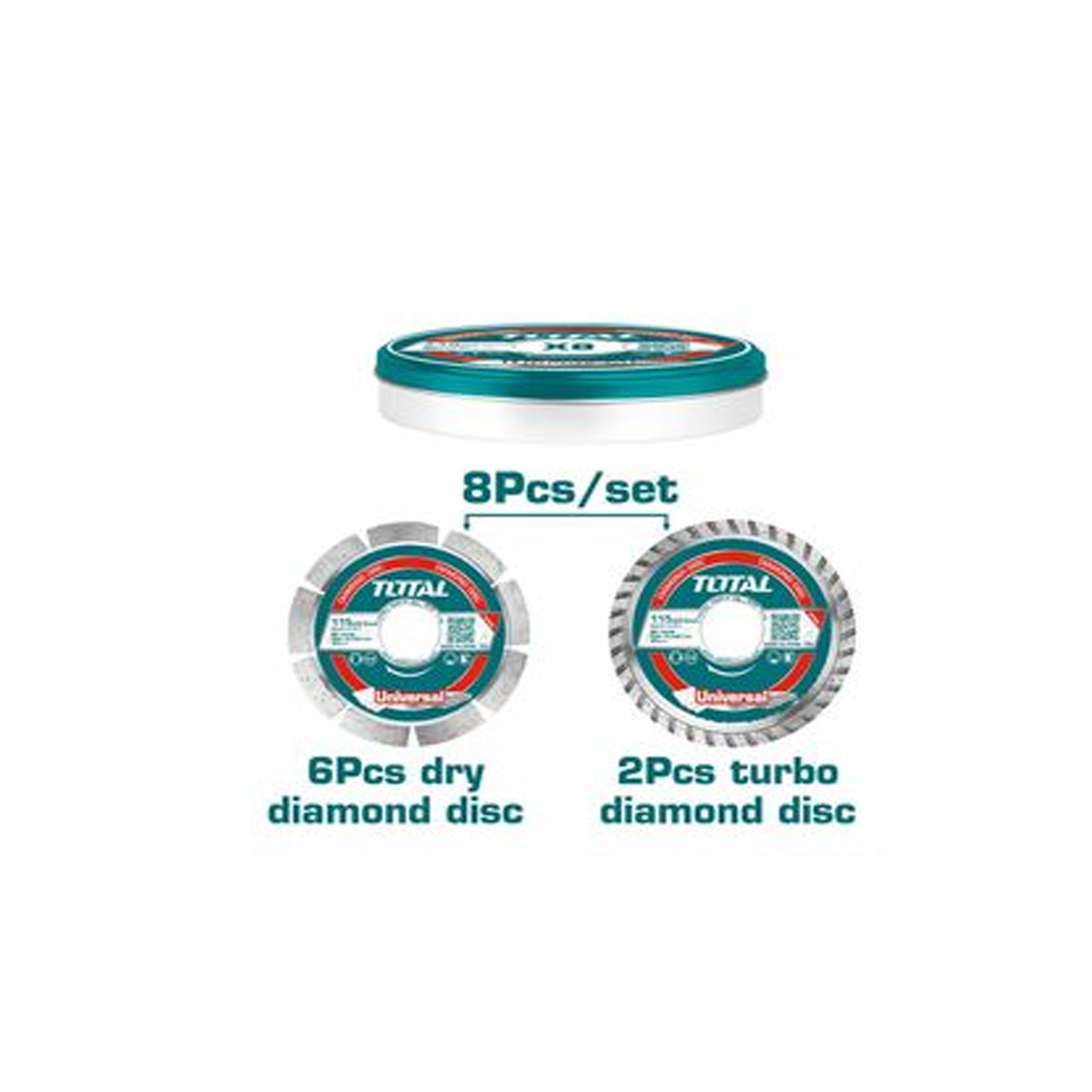 TOTAL DIAMOND DISC SET 115MM 8PCS IN A METAL BOX