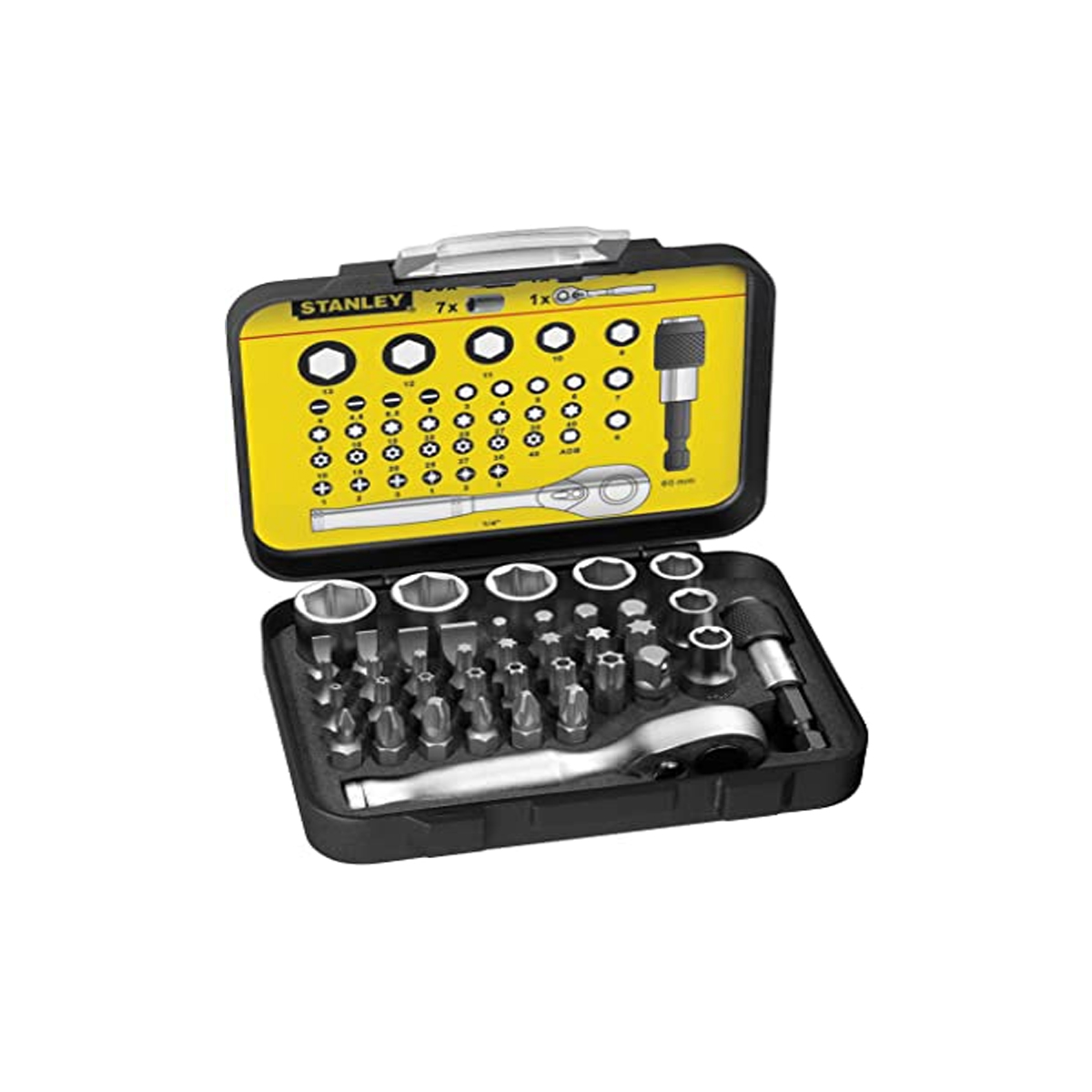 STANLEY  SET OF 39 1/4" DRIVE BITS & 1 MAGNETIC BIT HOLDER WITH LOCK-RING