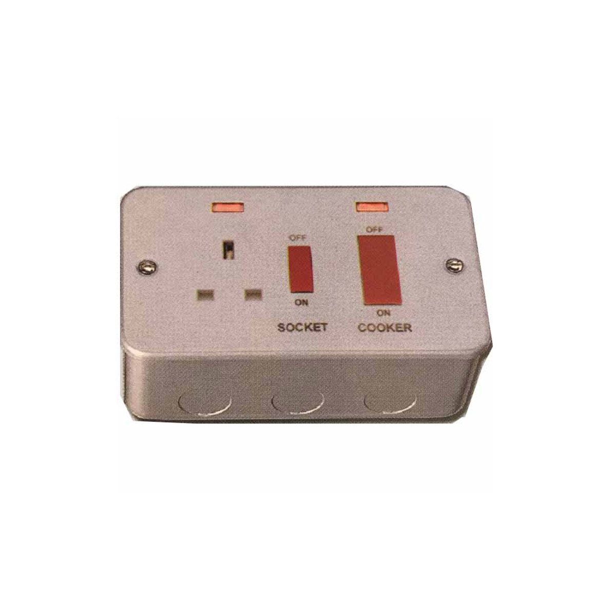 KITCHEN WALL SWITCH 45A WITH SOCKETS 13A SILVER