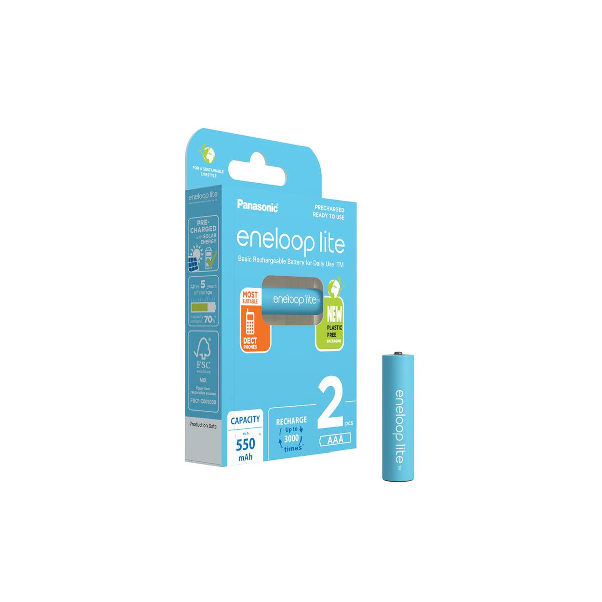 ENELOOP RECHARGEABLE BATTERIES PANASONIC LITE AAA 550MAH 1.2V 2PCS