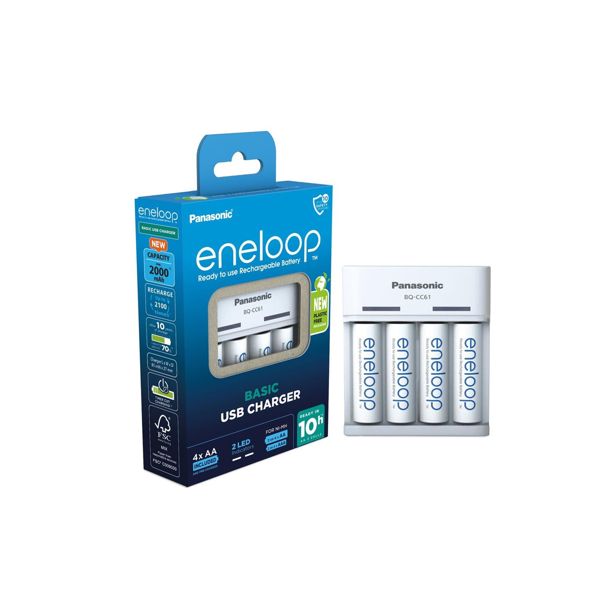 ENELOOP PANASONIC BATTERY CHARGER FOR NI-MH AA.AAA WITH 4 AA BATTERIES 2000MAH