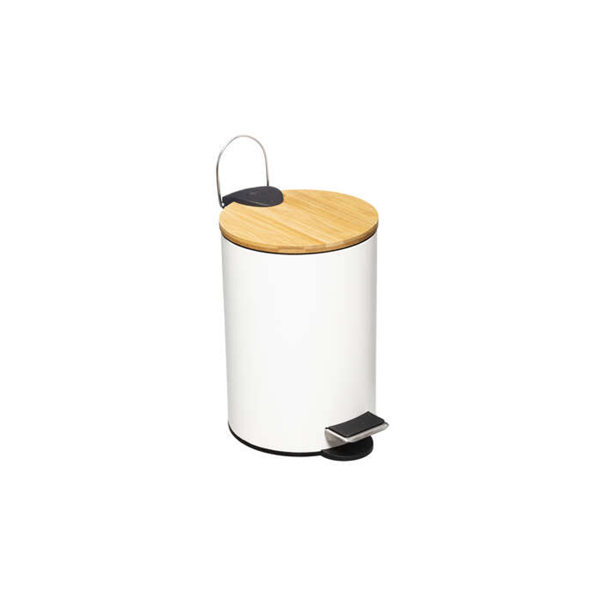 BASKET WITH PEDAL WITH WOODEN LID 3L WHITE