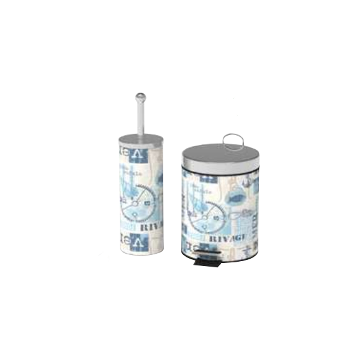 BATHROOM SET BASKET 5L AND BASIN BRUSH WITH COMPASS DESIGNS