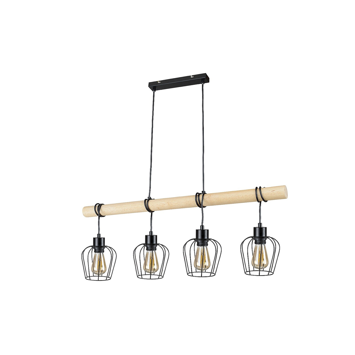 FABIAN PENDANT LIGHTING 4 PHOTO BLACK WITH WOODEN BASKET