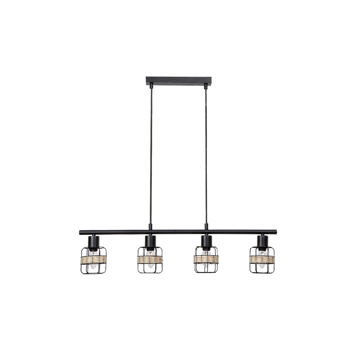 INDIANA PENDANT LIGHTING 4 LIGHT BLACK WITH WOODEN DETAIL
