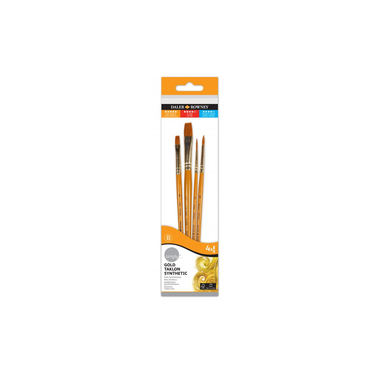 SIMPLY GOLD TAKLON PAINTING BRUSH SET # 3 4PCS